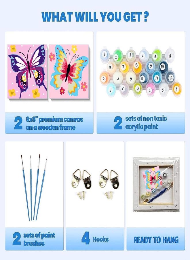 askkqtx 2 Pack Butterfly Paint by Number for Kids,Easy Paint by Numbers for Kids Ages 8-12,DIY Acrylic Oil Painting Kits for Home Wall Decor and Girls Gifts-8x8inch（with Wooden Framed） - Image 3